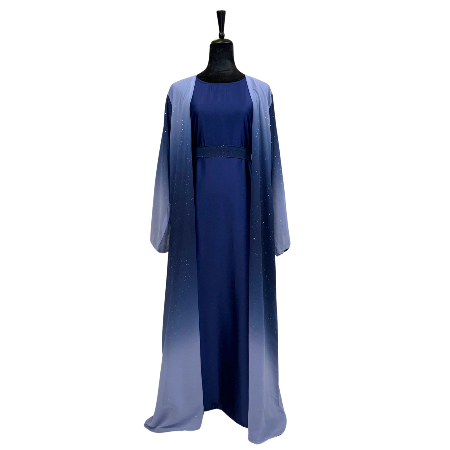 Blue Glitter Ombre Abaya Set