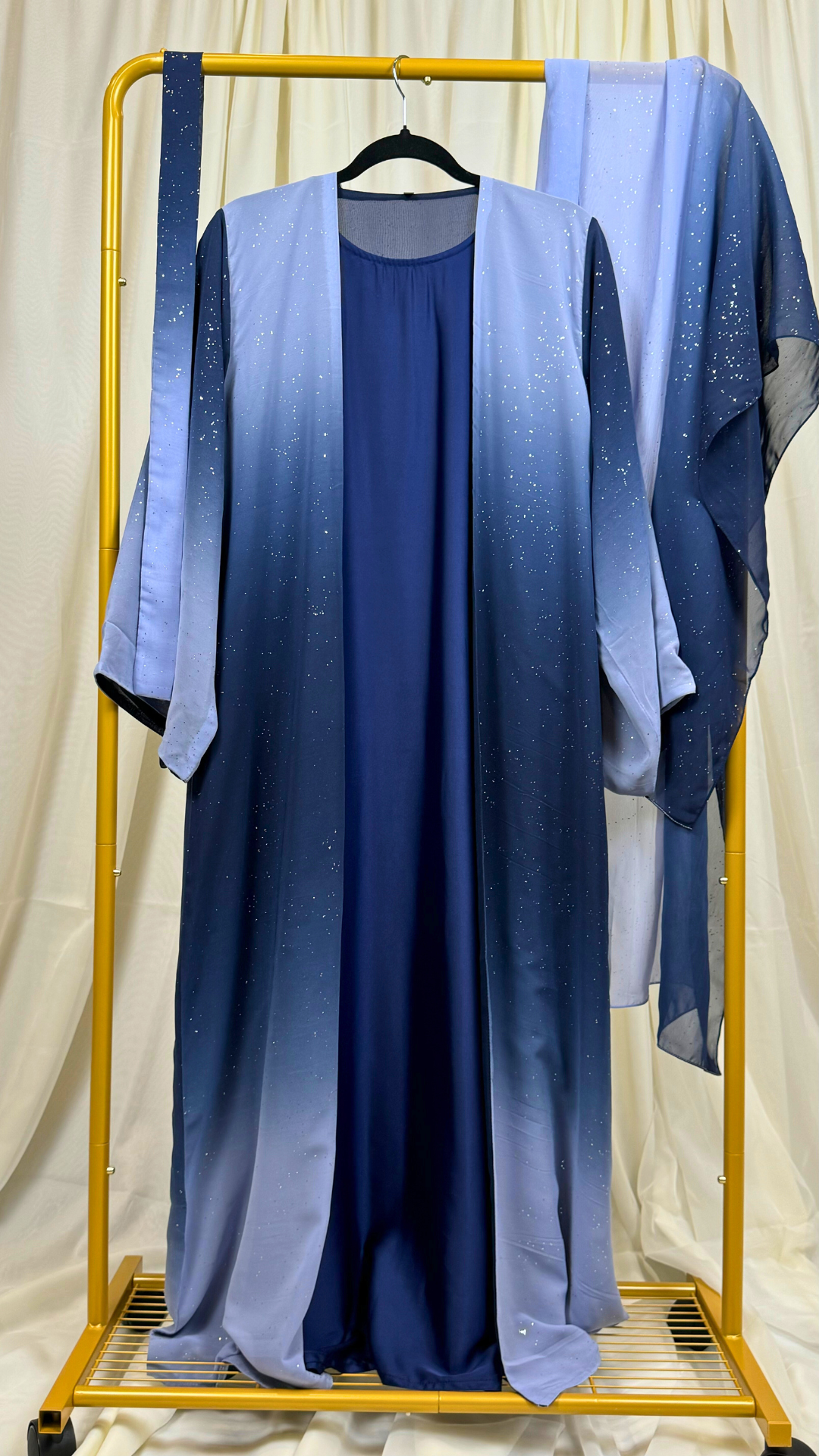 Blue Glitter Ombre Abaya Set