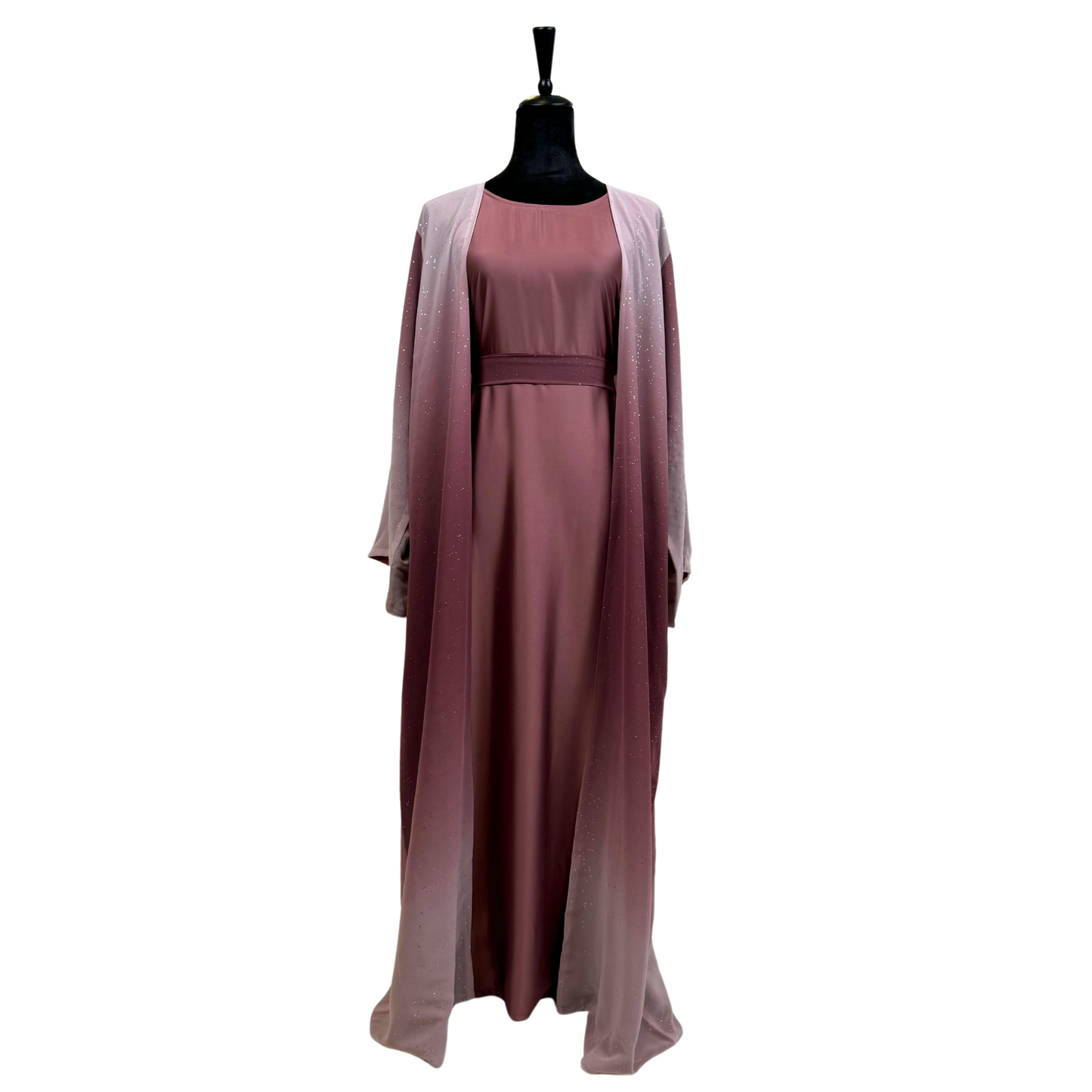 Mauve Glitter Ombre Abaya Set