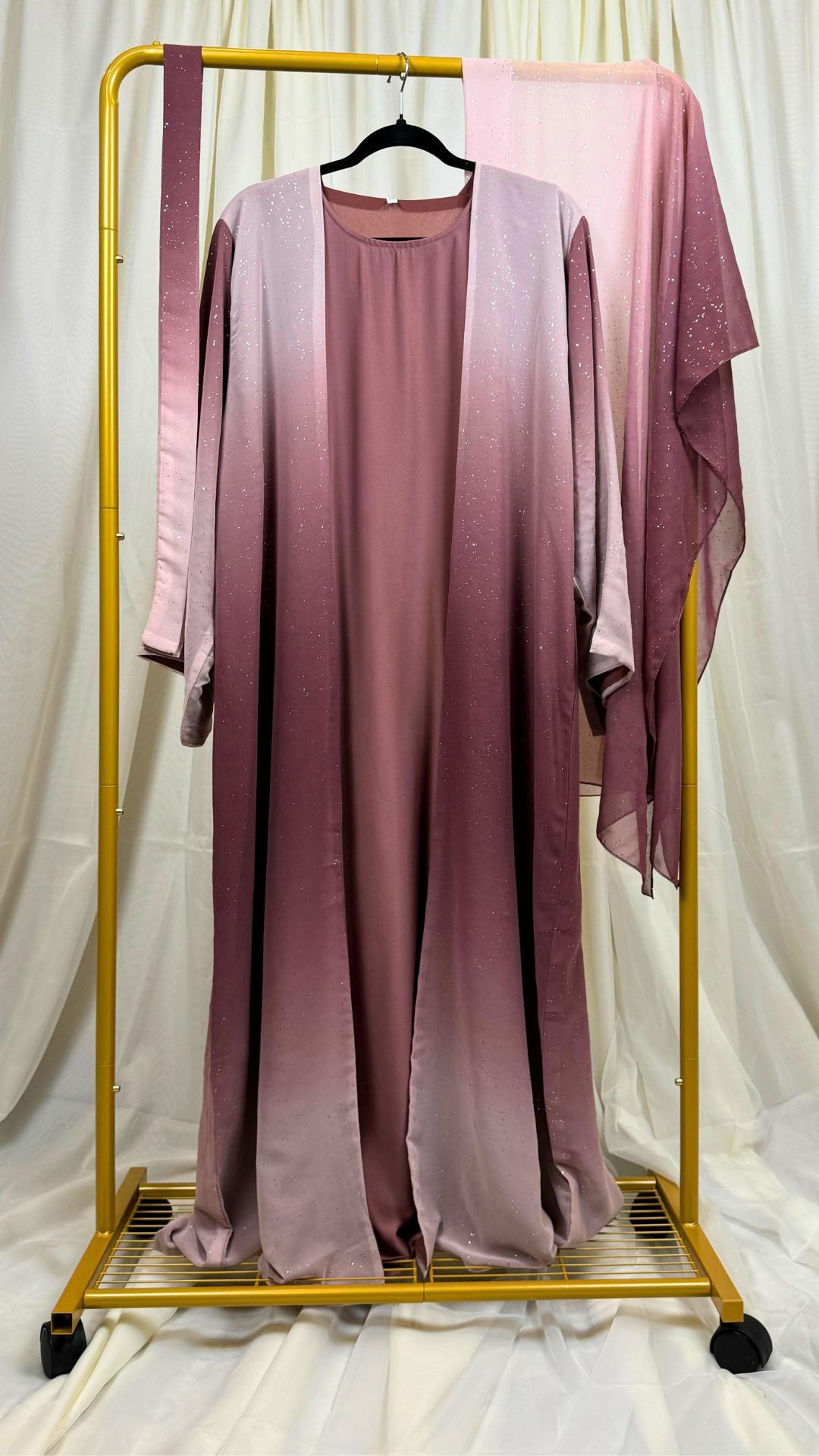 Mauve Glitter Ombre Abaya Set