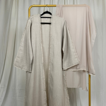 Beige Linen Open Abaya