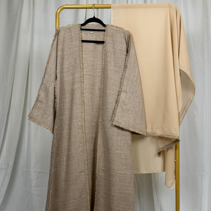 Brown Linen Open Abaya